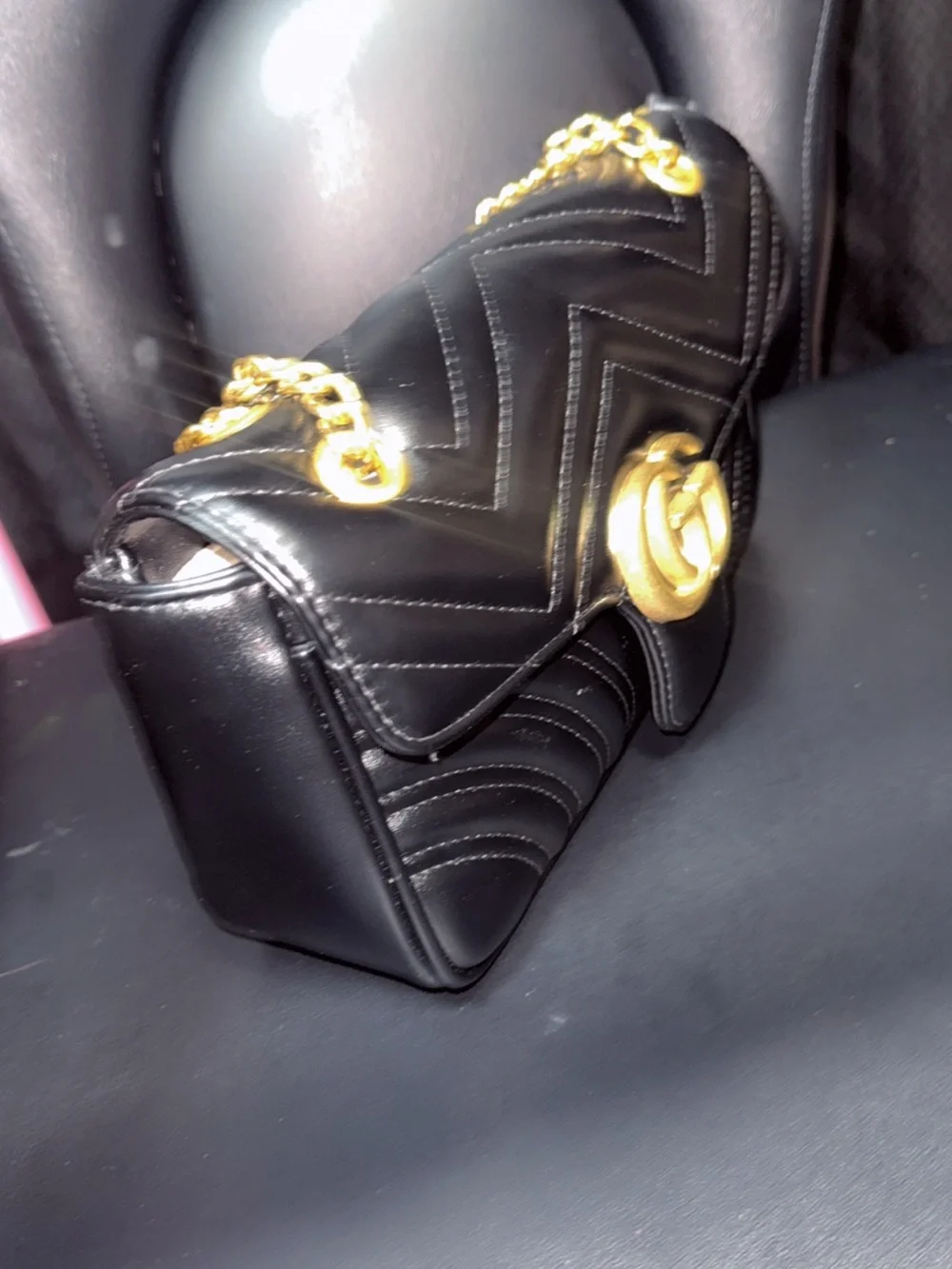 Gucci Black Quilted Leather Shoulder Bag with Gold Hardware